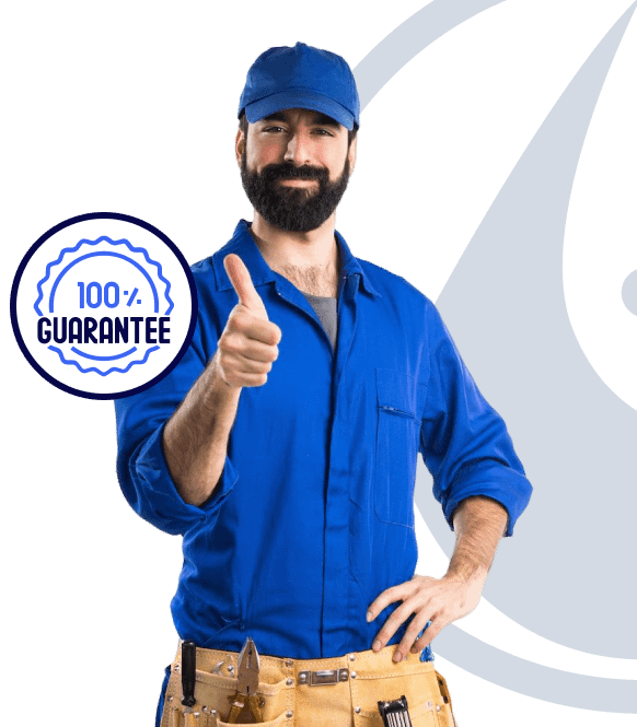 Sun Pro Supply technician with a 100% satisfaction guarantee badge
